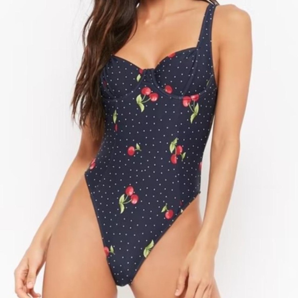 Forever 21 Navy Cherry Print womens swimsuit